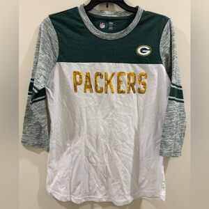 Green Bay Packers 3/4 Sleeve Sequined‎ Lettering Women’s Sz Sm (NWT)